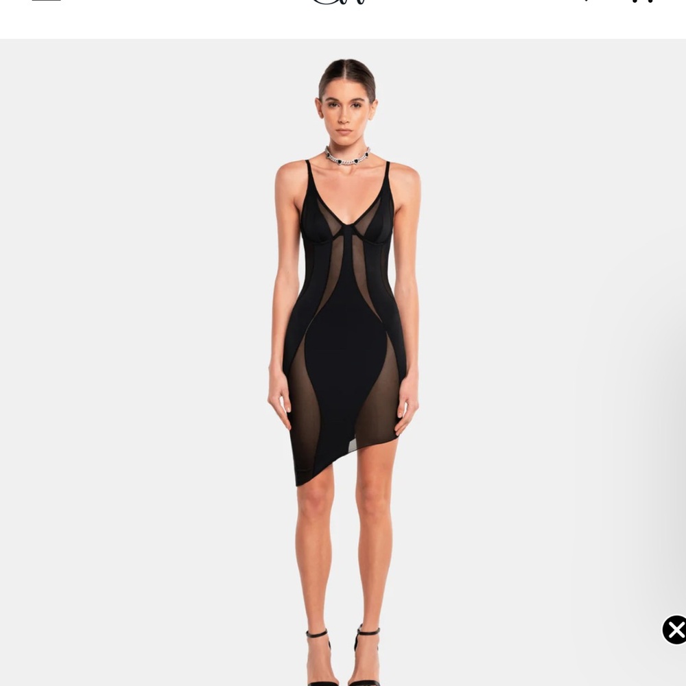 Chic Asymmetrical Black Dress with Sheer Panels